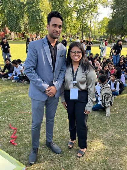 Posing with one of the student organizers at SRCC. It was a pleasure performing for such a bright audience.