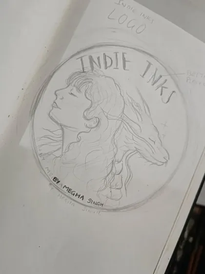 The very first step of a logo design. This is the initial pencil sketch for the 'Indie Inks' logo I created for my tattoo page.