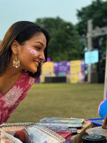 We love seeing your happy faces. Here's a look at the kind of intricate and fun glitter face art we do at festivals and parties. It’s all about adding that extra sparkle to your day.