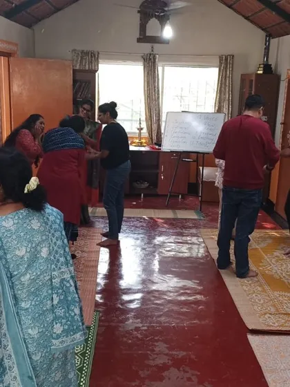 An interactive group activity during an intensive course at my Kathalaya Centre in Bangalore. The space is designed for movement and connection.