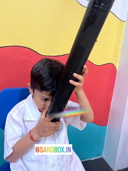 Finding a rainbow indoors! This activity is always a favorite, as kids get to see the beautiful colors appear as they look through their handmade spectroscope.