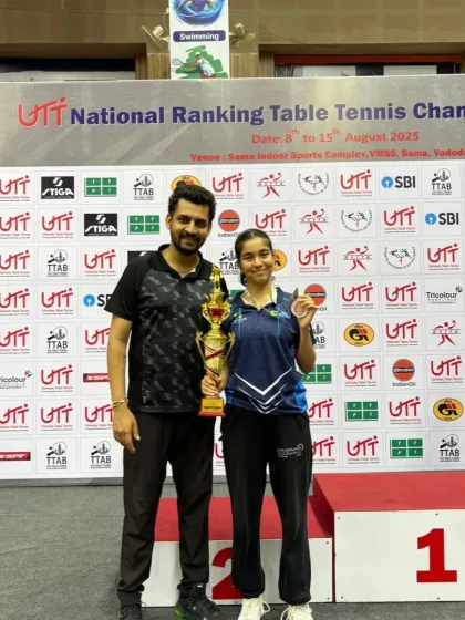 Standing on the podium is a feeling every player dreams of. I am pictured here with Naisha Rewaskar at the 1st National Ranking tournament in Vadodara, celebrating her runner-up finish. It is a privilege to guide our players on their journey to national success.
