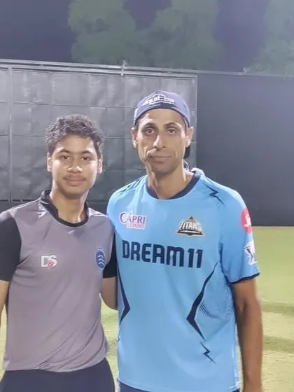 We believe in giving our players the best exposure. Here is one of our academy boys getting tips from the legendary Ashish Nehra during a net bowling session for the Gujarat Titans IPL team. These are the kind of opportunities that build future champions.