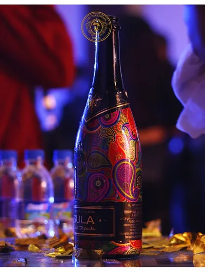 A beautifully designed bottle of Sula sparkling wine, a popular choice for Indian weddings and celebrations. We always ensure a great selection of local and international spirits.