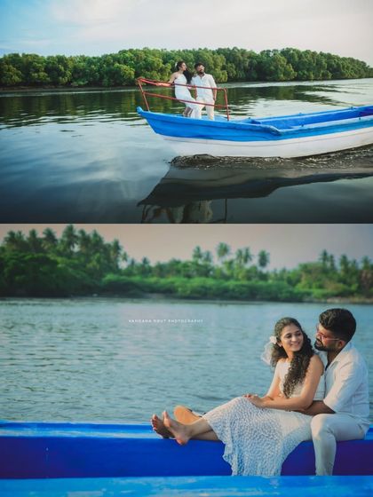 Exploring the serene beauty of Pondicherry's mangrove forests by boat. This unique destination shoot offers a tranquil and picturesque setting for your pre-wedding photos.