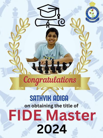 We congratulate Sathvik Adiga on officially obtaining the title of FIDE Master in 2024, another key milestone in his chess career.