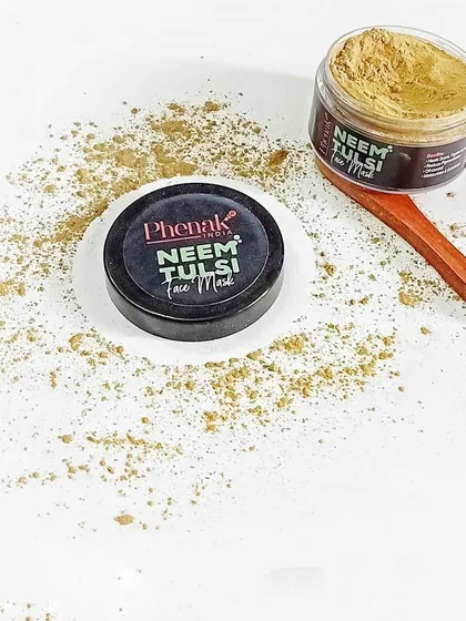 This is a detailed look at the texture of my Neem Tulsi Face Mask. It's a fine powder that you can mix with water or yogurt. As this customer review notes, it provides visible results by brightening the skin and helping to dry out zits faster, reducing inflammation and pain.