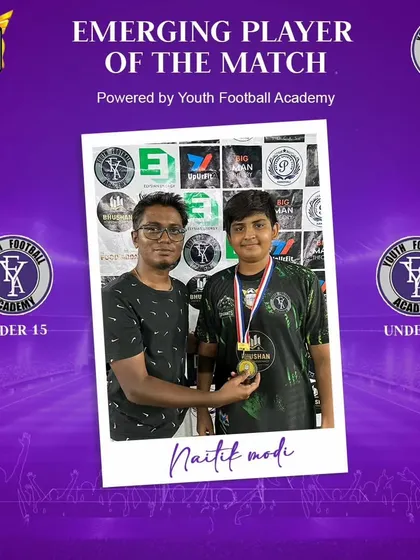 Naitik Modi, a promising U-15 player, celebrated for his performance.