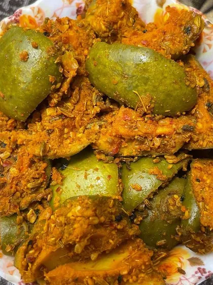 This is my classic dry mango pickle, full of tangy raw mango and aromatic spices. It’s a family favourite and the perfect accompaniment to any Indian meal, from dal chawal to parathas.