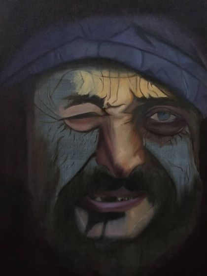 Now the main colors are being applied over the underpainting. You can see how the face starts to gain dimension and a more lifelike quality.