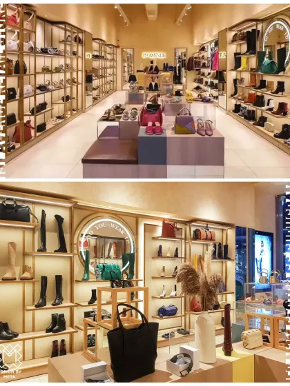 For the 1st Avenue multi-brand store, we designed a modern, open-concept layout. Custom wooden shelving and strategic lighting create a light, airy atmosphere that lets the footwear and accessories shine.