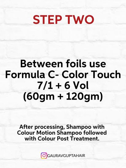 This is Step Two. Between the foils, I used Color Touch to add depth and tone, followed by a post-color treatment to lock in the result.