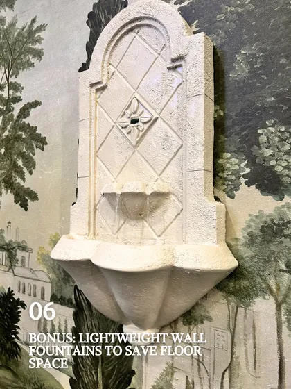 For smaller spaces like balconies, lightweight wall fountains are a fantastic solution. They provide the soothing sound of flowing water and a touch of tranquility without taking up any valuable floor space.