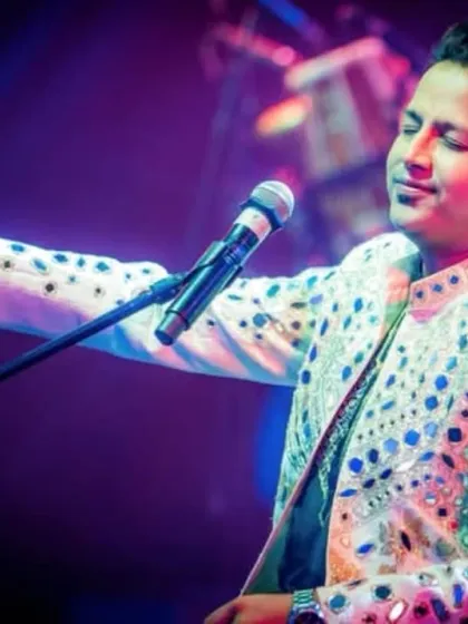 Our lead vocalist, eyes closed, feeling every word of the song.