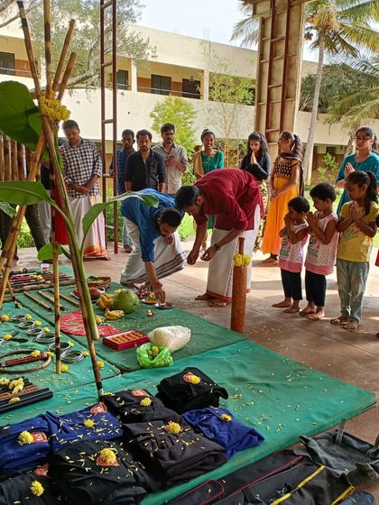 The Ayudha Pooja ceremony in progress. We perform rituals to honor our uniforms and a wide array of weapons, reinforcing the spiritual side of our martial art.
