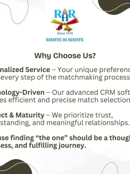 This graphic explains why you should choose us. Our service is personalized to your preferences, driven by technology for precision, and founded on respect and maturity for a seamless matchmaking journey.