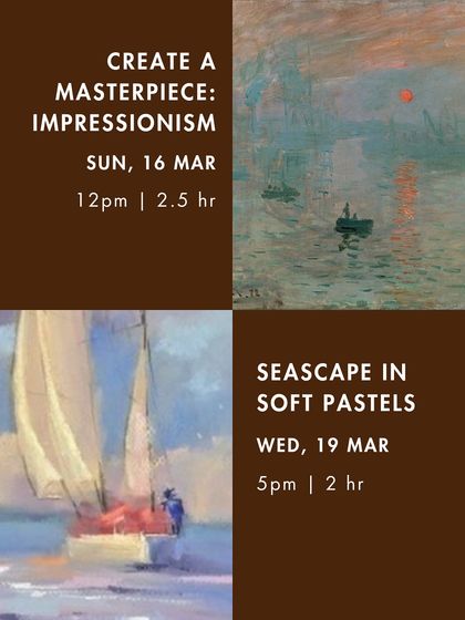 More March workshops, including a session on Impressionism and another on creating a seascape with soft pastels.