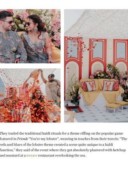 This wedding in Malta featured a unique Haldi ceremony themed around the popular game from 'Friends', 'You're my lobster', weaving in personal touches from the couple's travels.