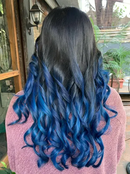 Another shot of the blue ombre, with the curls perfectly styled to show off the color.