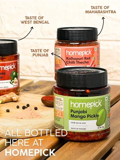 From the 'Taste of Punjab' to the 'Taste of West Bengal' and 'Taste of Maharashtra', we've bottled the unique flavours of India. Our range includes Punjabi Mango Pickle and Kolhapuri Red Chilli Thecha.