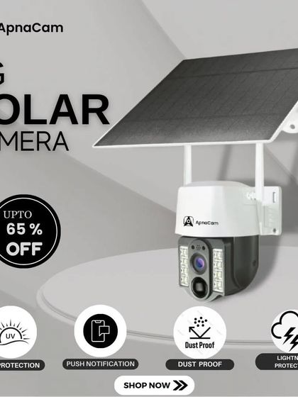 My 4G solar camera is built to withstand the elements. It offers sun protection, push notifications for motion, and is dust and lightning proof, making it a truly rugged outdoor solution.