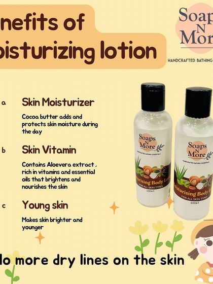 Say goodbye to dry skin with my moisturizing body lotion. Made with the richness of Cocoa and Shea butter, it protects skin moisture and helps keep it looking bright and young.