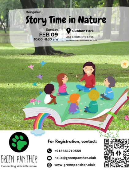 A poster for our February story time event in Cubbon Park, a cherished activity for our community of young explorers.