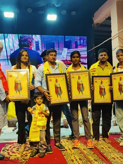 Honoring our champion athletes at the Dronacharya Mela in Dankaur. Our academy and its winners are recognized by the community for their achievements.