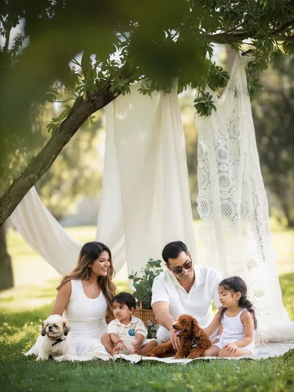The whole family gathered together on the picnic blanket, sharing a laugh. These are the moments that truly tell your family's story.