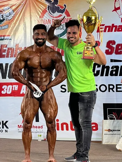 This is the result of pure jaddojahad (struggle). My athlete, Mohit Yadav, winning the Overall Championship at NPC Uttar Pradesh. We plan, we work, and we conquer the stage together.