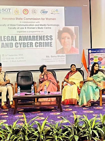 Speaking at the podium during the Legal Awareness and Cyber Crime program. I emphasize practical steps and real-world scenarios to make the law understandable.