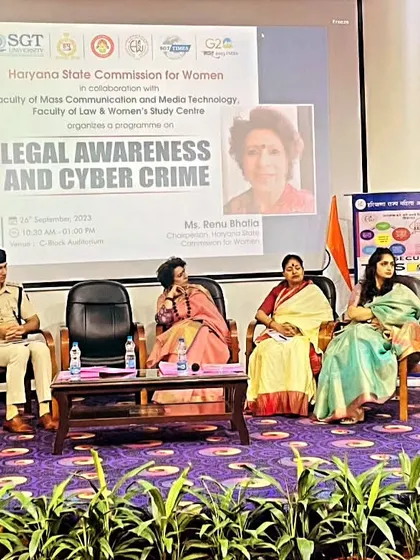 Speaking at the podium during the Legal Awareness and Cyber Crime program. I emphasize practical steps and real-world scenarios to make the law understandable.