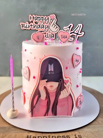 A trendy BTS-themed cake for a 14th birthday. This 1.5kg Fresh Strawberry Pineapple Vanilla cake is perfect for any K-pop fan.