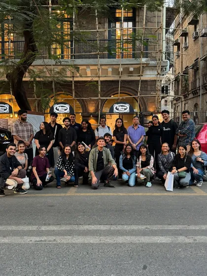 The whole team gathered outside the Poltrona Frau store in Ballard Estate during our collaboration for the Kala Ghoda Arts Festival.