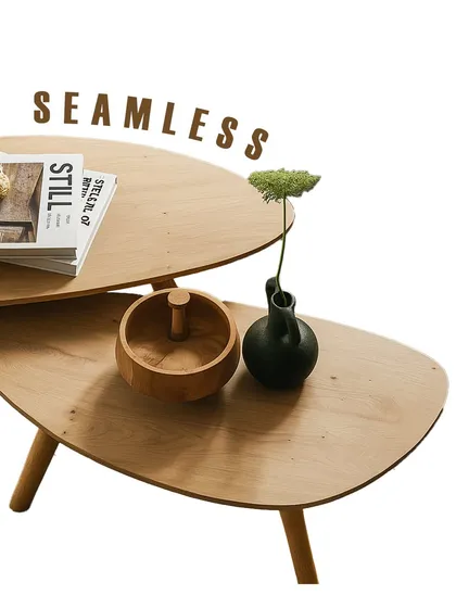 Another view of the nested tables, highlighting their seamless and adaptable design. They can be arranged in multiple ways to suit your space and needs.