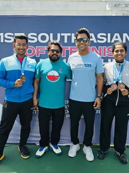 Celebrating our victories at the 1st South Asian Soft Tennis Championship. I am incredibly proud of my players for bringing home medals and showcasing their talent.