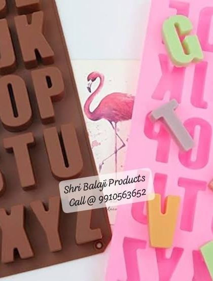 This image shows two different alphabet molds, one in brown and one in pink. I offer a variety of fonts and sizes for all your personalization needs.