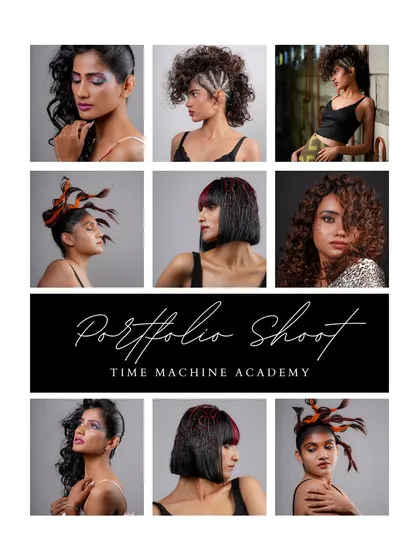 Creativity is at the heart of our academy. This collage is from a professional portfolio shoot featuring the final work of our hair and makeup students. It showcases the high-fashion, editorial-quality looks they are trained to create, from avant-garde styles to polished commercial looks.