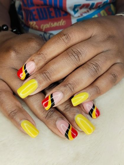 We love creating designs that are meaningful to our clients. This set was inspired by the Ugandan flag, using bright yellow, red, and black in a stylish, modern pattern.
