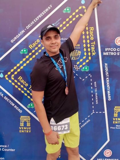 Celebrating a successful finish at the race.