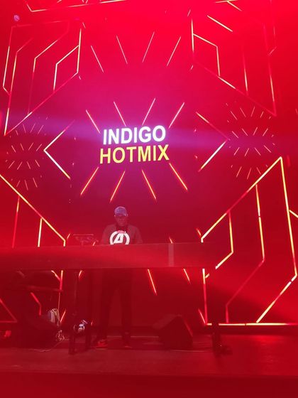 A closer look at the console during the Indigo Hotmix event. The red-themed visuals created a bold and energetic atmosphere for the night.