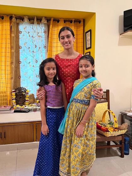 Posing with two of my dear students during our Vijayadashami get-together. These moments of connection are what make our dance family so special.