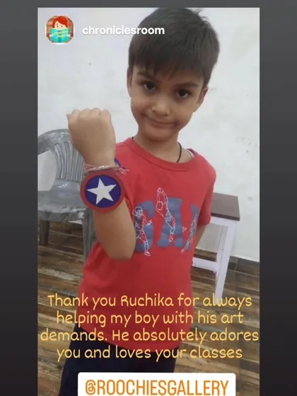 One of our students, Aryaveer, made this amazing Captain America Rakhi for his brother. It's so rewarding to see them use their art skills for creative projects at home.