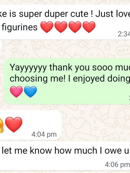 "Cake is super duper cute! Just love the figurines." More love from a baker client.