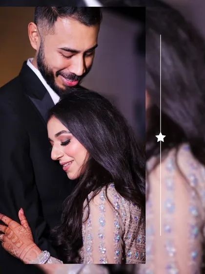 A warm and intimate embrace. This candid moment shows the couple's deep connection amidst the celebration, a quiet moment of love during their big day.