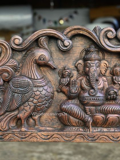 Detail from the same 42-inch panel, showing Lord Ganesha seated beside a Hamsa bird.