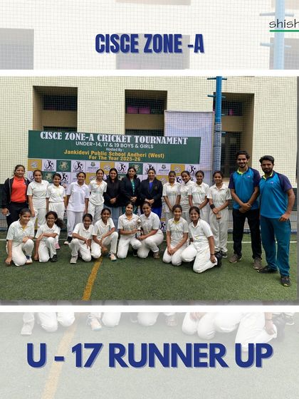 The U-17 girls' team, proud runners-up at the CISCE Zone-A Cricket Tournament. Their performance highlights the strength and depth of our girls' cricket program.