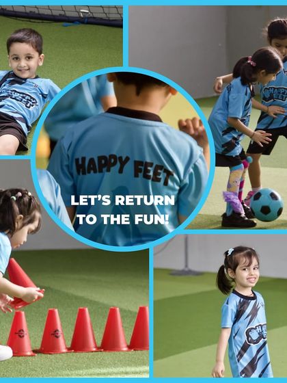 This collage captures the variety of activities in our camp. From cone drills and dribbling practice to simply enjoying the game with friends, we make sure every moment is about returning to the fun of football.