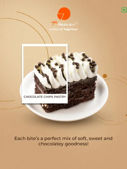 Each bite is a perfect mix of soft, sweet, and chocolatey goodness. Our Chocolate Chips Pastry features a moist chocolate sponge, creamy frosting, and a generous sprinkle of chocolate chips.