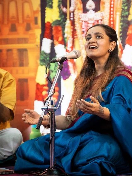 A moment of musical dialogue with my tanpura player during the Ramotsava concert. The drone of the tanpura is the foundation upon which all our melodies are built.